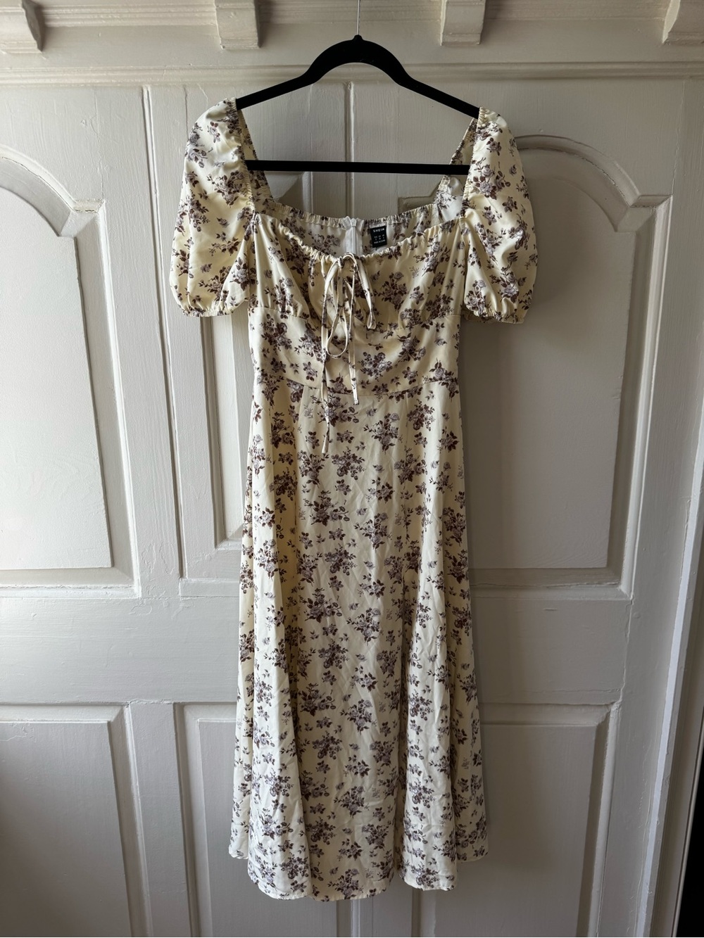 SHEIN Cream Midi Dress with Brown Floral Print